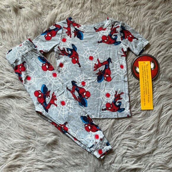 Marvel Spiderman Bamboo Pajama Set Gray Baby 18 Months Soft Comfy - Picture 1 of 5